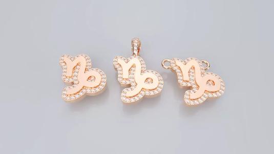 Zodiac Sign Pendant v3 - Diamond Border -  Capricorn Pendant