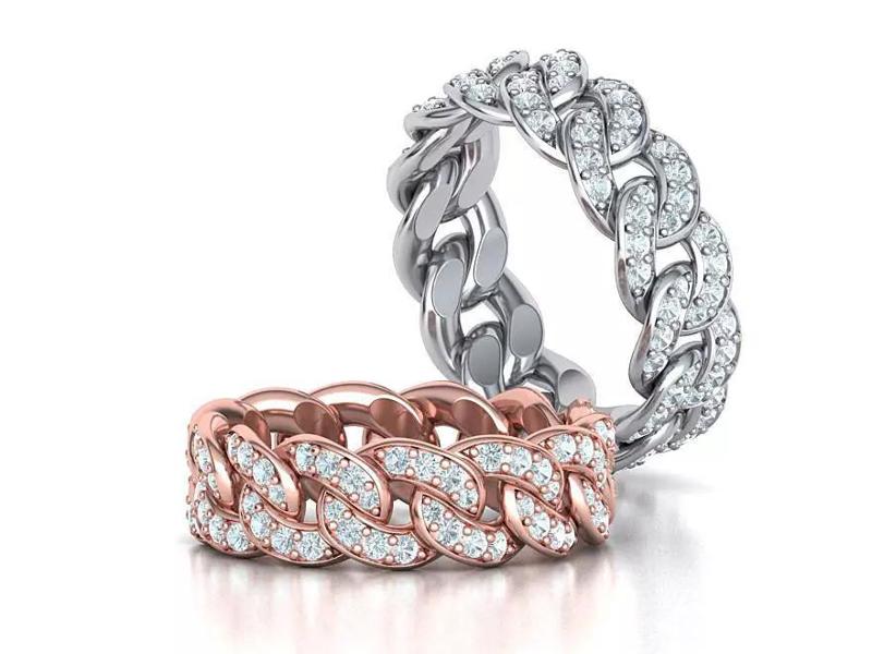 DIAMOND Cuban Link Chain Ring Stackable Ring 7mm wide 8US SIZE