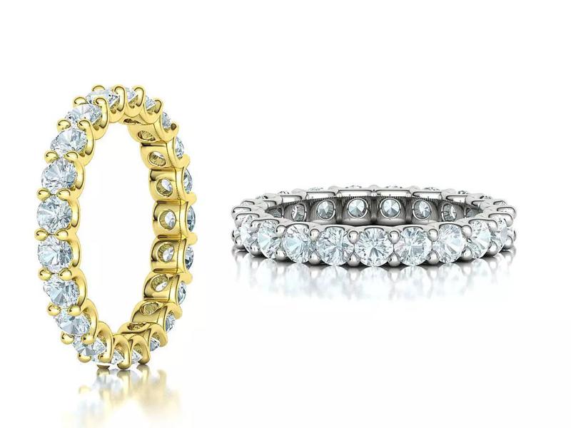 Diamond Eternity Ring 3mm stones U shaped Prongs 5-7 US sizes