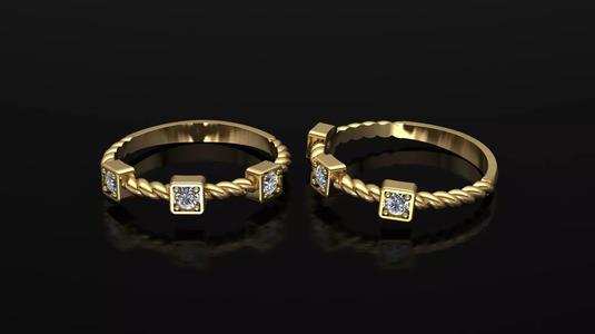 Diamond Gold Ring Square Model