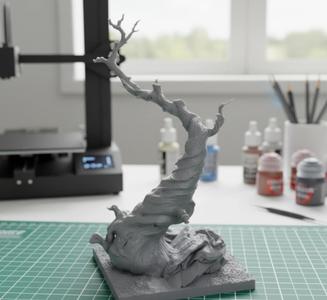 Bare Tree with Rock and Base – 3D Model for Miniatures  (Pre-supported / 5 cm)
