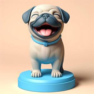 2316 Color Laughing Pug - 3D-Printed Statue, pug, dachshund, poodle, cat, dog, monkey, zebra, animal, armadillo, lion, fox, faun, pomeranian, troll, platypus, majestic, sculpture, fantasy, crocodile