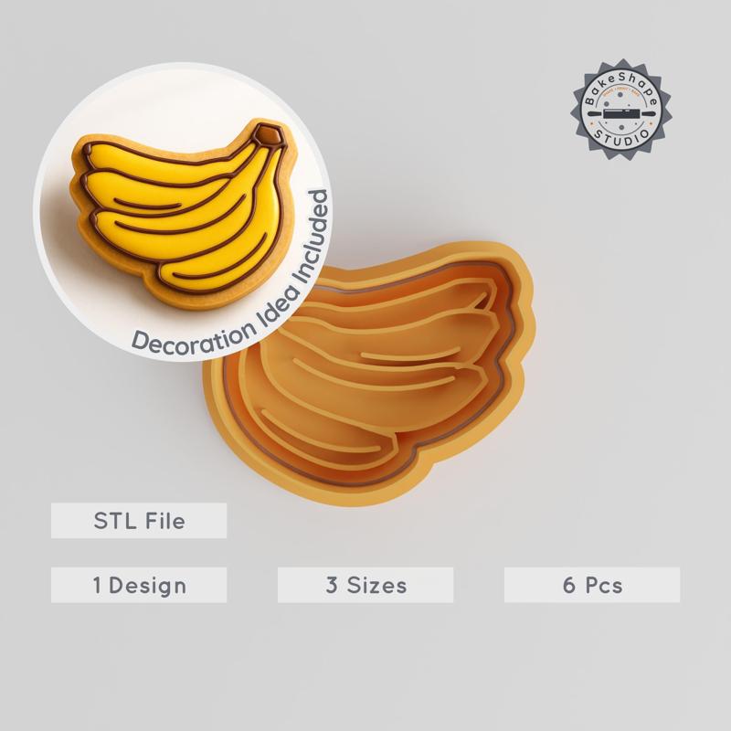 Garden Fresh Banana Cookie Cutter & Stamp, 6-piece Set, S/M/L, Perfect for Fondant