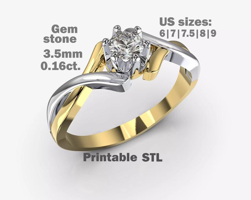 PRINTABLE WOMAN  S SOLITAIRE RING two colors
