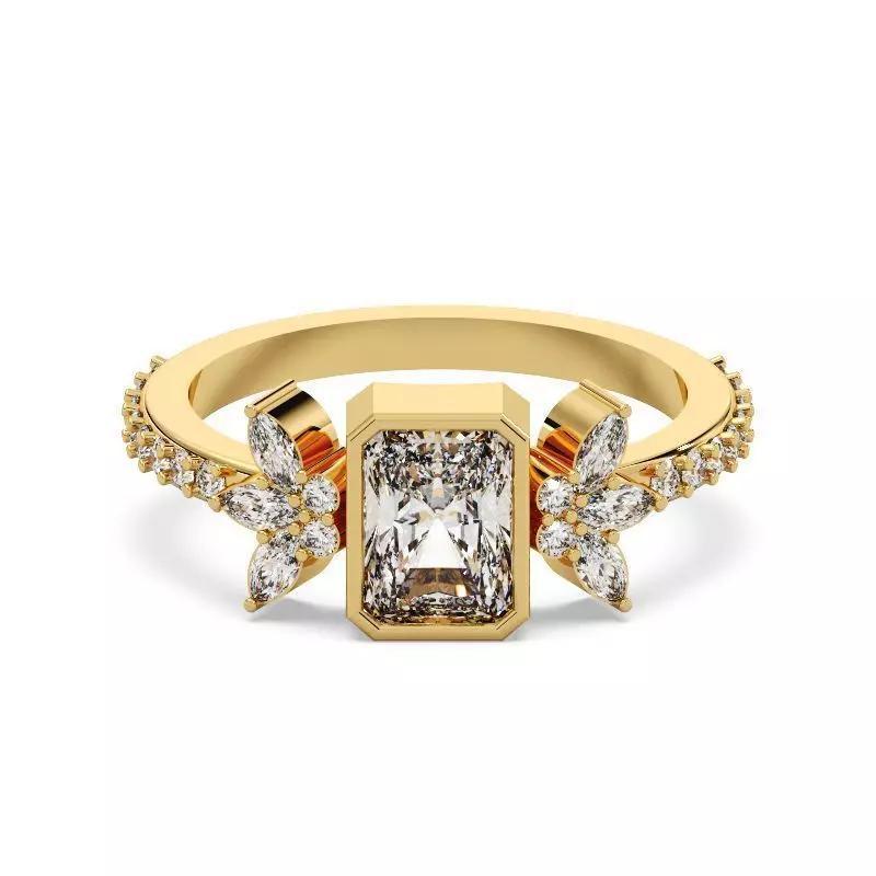 Radiant Diamond Bezel Setting Solitaire Diamond Ring