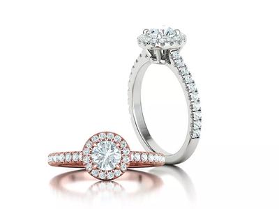 Halo Engagement Ring Half Carat Stone 5mm gem Pave setting