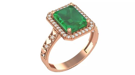 Halo Emerald Gemstone Ring 3dm stl render details