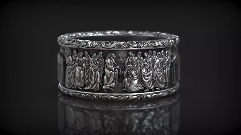 Jesus Christ and Saint Peter Keys of Heaven Wedding Band