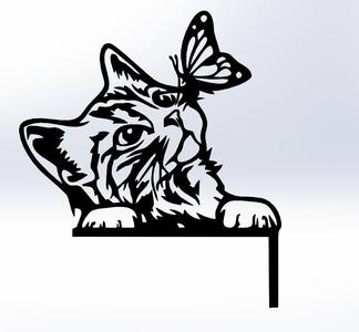 Corner Door Design - Cat with Butterfly Line Art