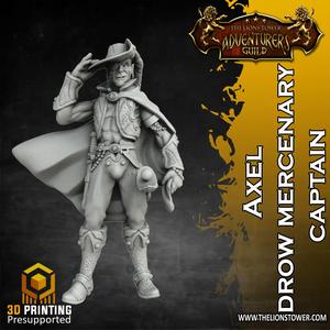 Allies and Enemies - Axel, Drow Mercenary Captain (32mm scale, Pre-supported Miniature)