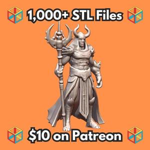 28mm DND Dark Horned Ritualist with Staff of Power Fantasy Miniature MineeForm FDM 3D Print STL File   