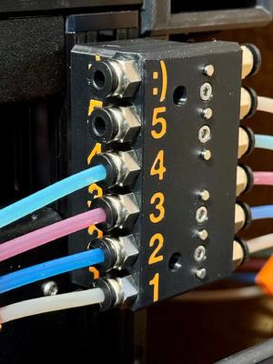 PORT NUMBERS IN ORDER! Prusa XL Filament Sensor x6 (magnetic / weaker) w/ PC4-M10 fittings & PrusaSlicer text, **Wiring Change Required   