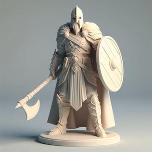 199 Stern Viking Warrior with Shield and Axe - Ivory-Style Minimalist Statue, character, monster, fantasy, art, sculpture, model, animal, 3d model, statue, creature, magic, 3d print, collectible, cat, wood, dragon, sword, base, warrior, wild, dog