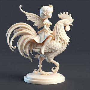 207 Fairy Rider - 3D-Printed Ivory-Style Statue of Fairy on Rooster