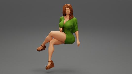 Woman Wearing High Heels Shoes and Short Skirt Sitting