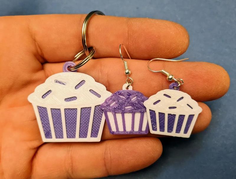 Cupcake Earrings and Keychain - Party Gifts   