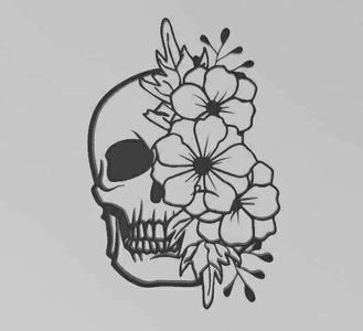 flat skull and flowers