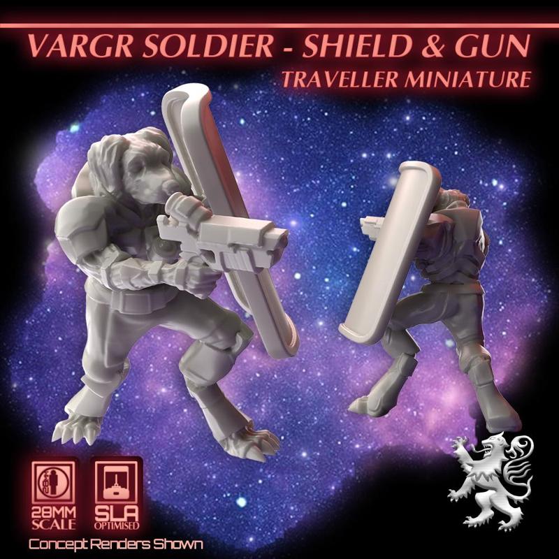 Vargr Soldier - Shield & Gun Traveller Miniature