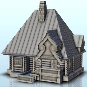 Slavic wooden house with access ramp and canopy (12) - Medieval Gothic Feudal Old Archaic Saga 28mm 15mm