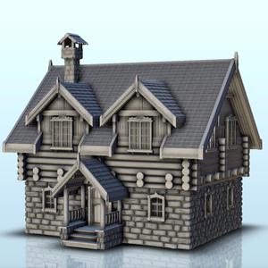 Slavic house in stone and wood with chimney (1) - Medieval Gothic Feudal Old Archaic Saga 28mm 15mm