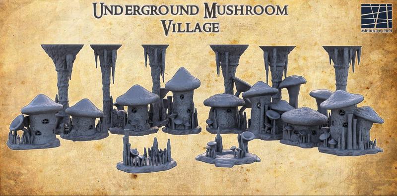 Underground Mushroom Village - Tabletop Terrain - 28 MM