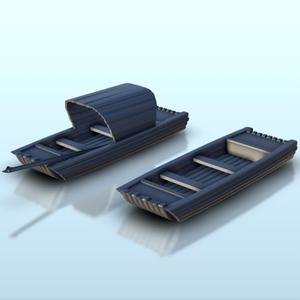 Set of two wooden boats 2 - Asia Terrain Clash of Katanas Tabletop RPG terrain China Korea WW2