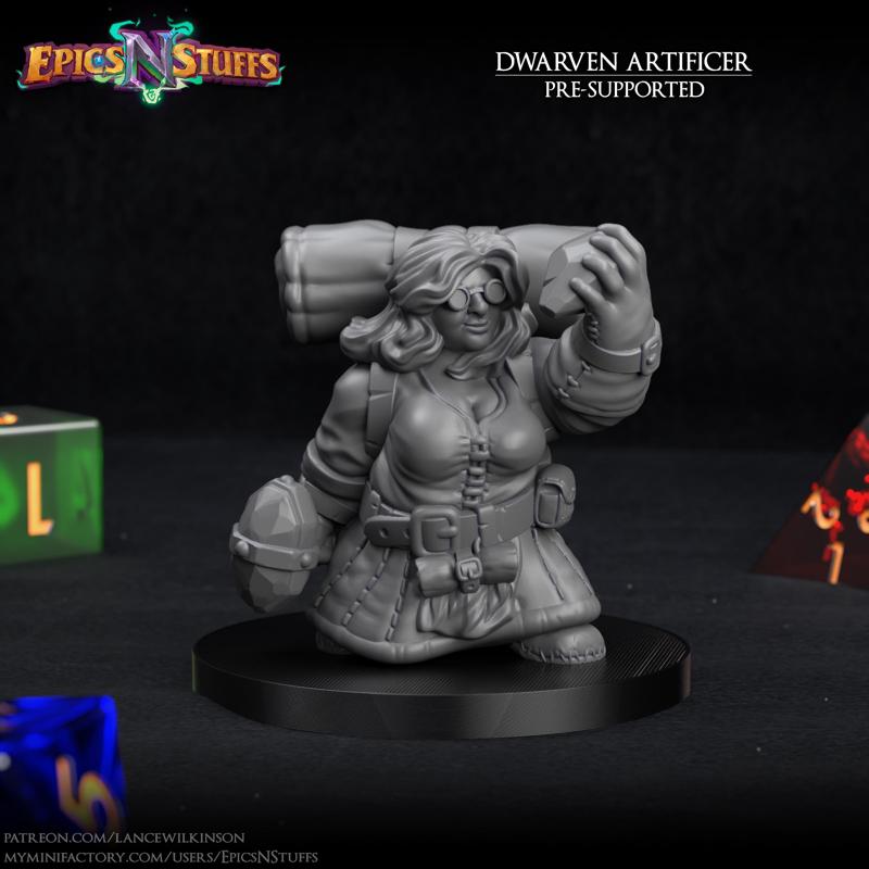 Dwarven Female Artificer Miniature - pre-supported