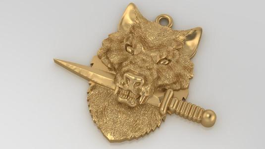 Wolf knife sword pendant medallion jewelry 3D print model