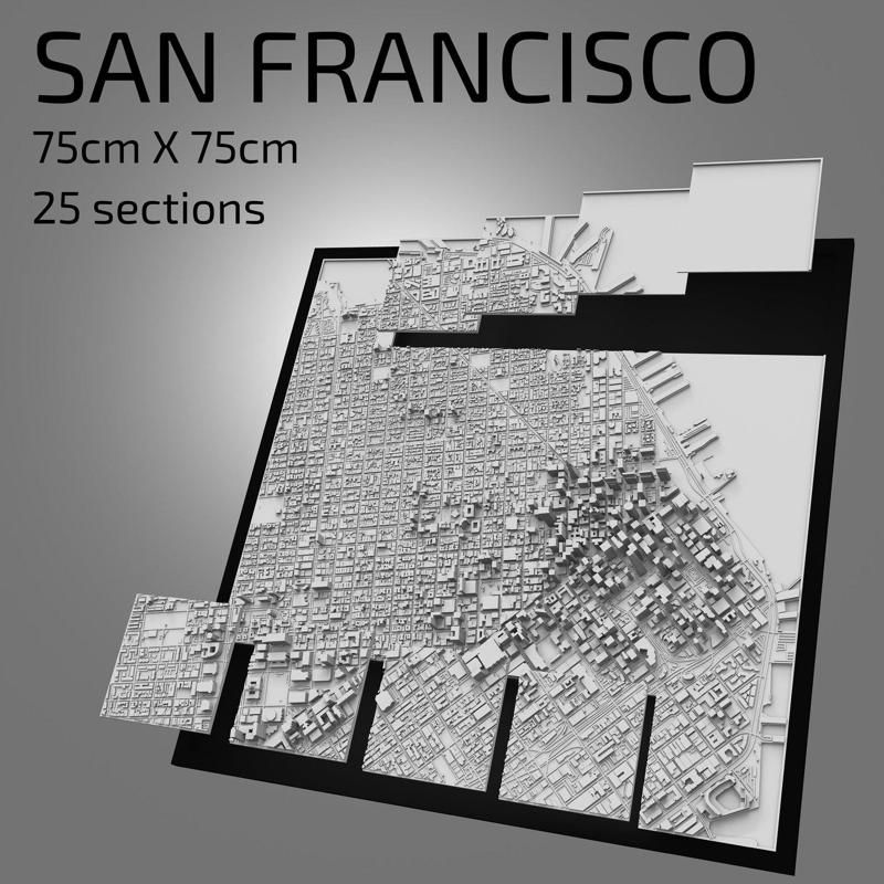 3D San Francisco | Digital Files | 3D STL File | San Francisco 3D Map | 3D City Art | 3D Printed Landmark | Model SanFrancisco Skyline | Art