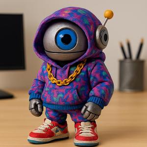 Streetwear Robot Figurine | Graffiti Style Hoodie, Sneakers & Gold Chain | 3D Print Model