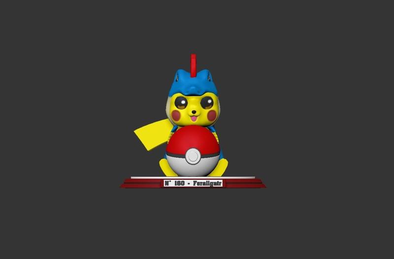 Pikachu Statue in Feraligatr Costume