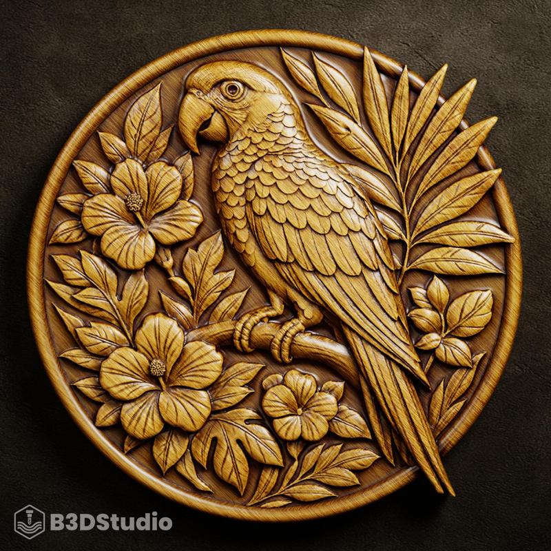 High Detail Parrot Relief for CNC, Laser and 3D Print - STL File + 4K Grayscale TIFF