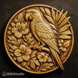 High Detail Parrot Relief for CNC, Laser and 3D Print - STL File + 4K Grayscale TIFF