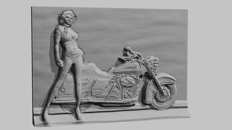 Bike girl relief sculpture