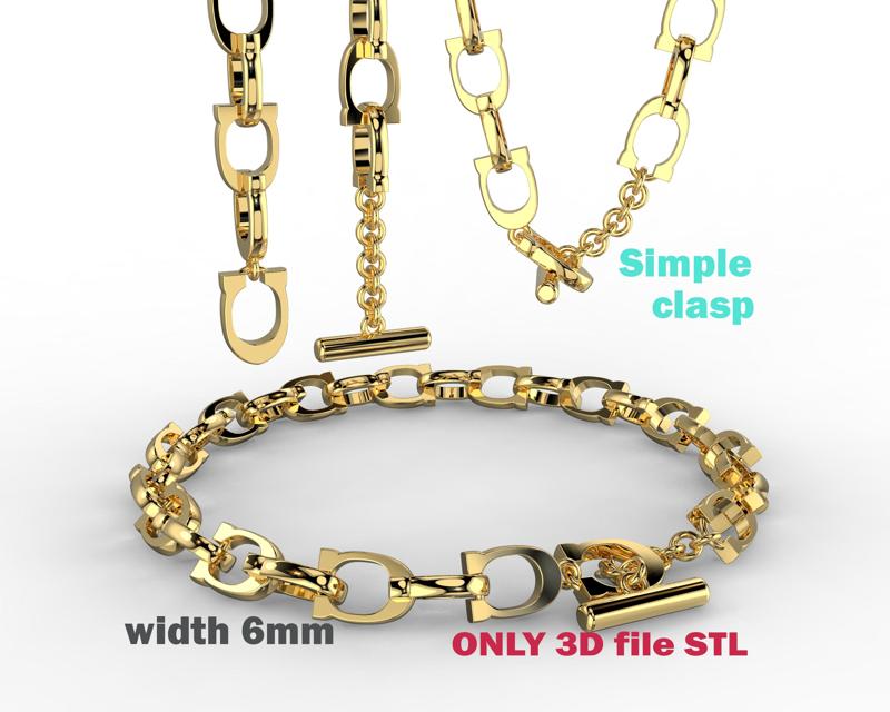 Jewelry chain link and simple clasp 6mm printable STL