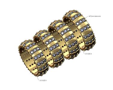 Diamond strips 6mm wide dome cigar band US sizes 6to9 3D print model