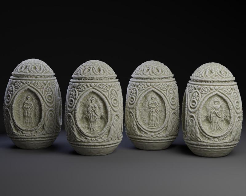 Carved Pysanka With Four Saints.