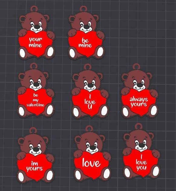 loveheart bear with 8 text variations valentines day keychain / necklace charm