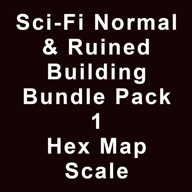 Sci-Fi Normal & Ruined Building Bundle Pack 1 Hex Map Scale