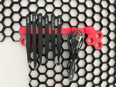 Honeycomb hook hanger + hook (tweezers, cables ect) [single grid size]