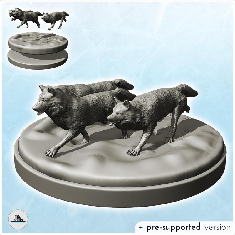 Set of three wolves in a pack with base (24) - Animal Savage Nature Circus Scuplture High-detailed