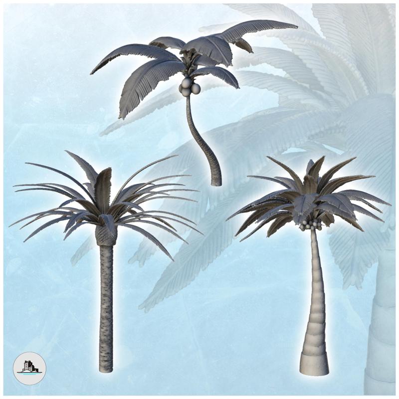 Set of 3 tropical palm and coconut trees (3) - Pirate Jungle Island Beach Piracy Caribbean Medieval