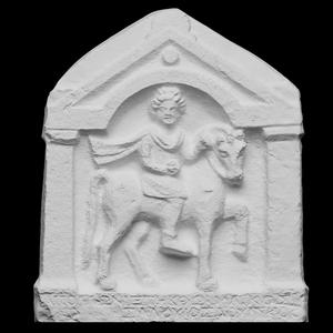 Marble relief of a horseman within a shrine