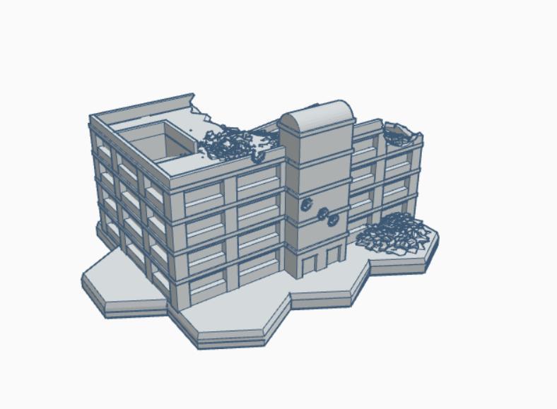 Modern Ruined Building 13 with Hex Base: Ruined Parking Garage MRHB013