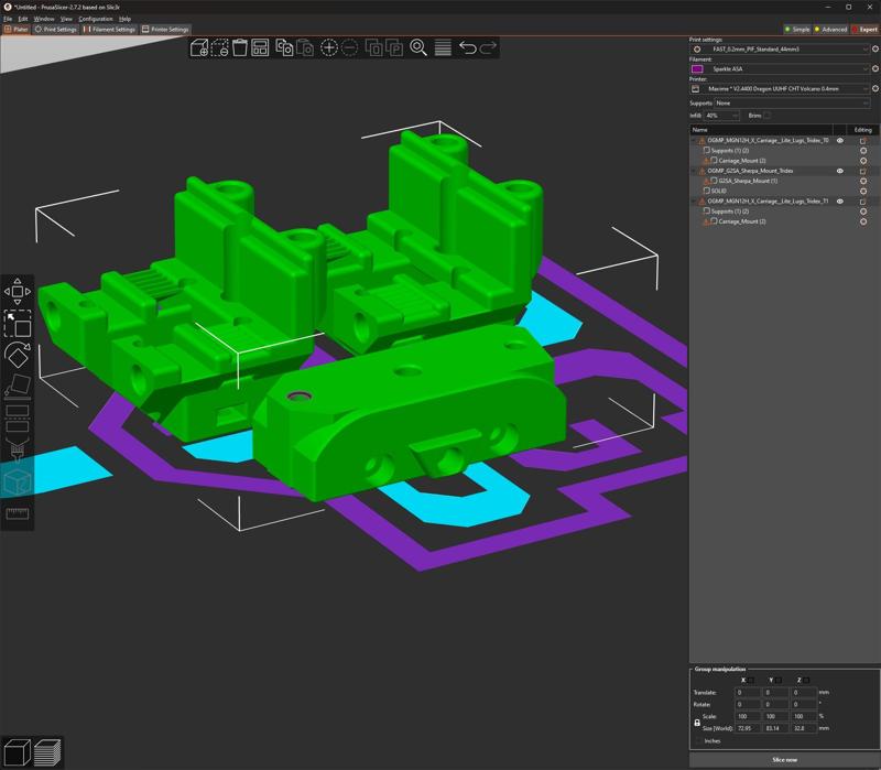 Tridex X Carriages for T0 and T1 and Extruder Mount