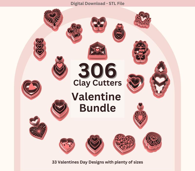 306 Mega Bundle Valentines Clay Cutter for Polymer Clay, Digital STL File, Clay Tools