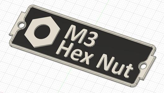Gridfinity Bin Labels Hex Nut M3, M4, M5, M6, M8, M10, M12, M14, M16, M18, M20