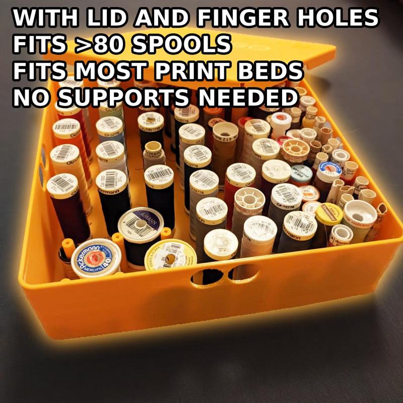 Sewing Thread Spools Storage Box [>80 spools, 21.5x21.5 cm]