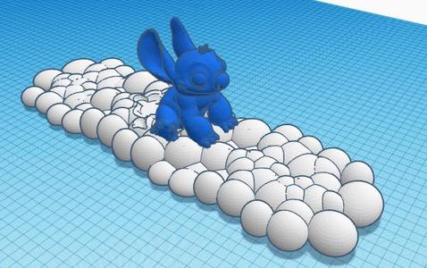 Stitch riding a bubble board