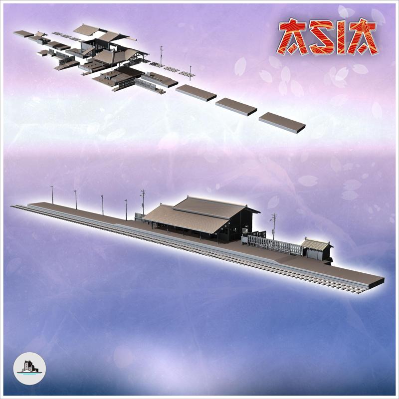 Asian passenger station with large tile building and wooden barrier (11) - Asian Asia Oriental Angkor Ninja Traditionnal RPG Mini